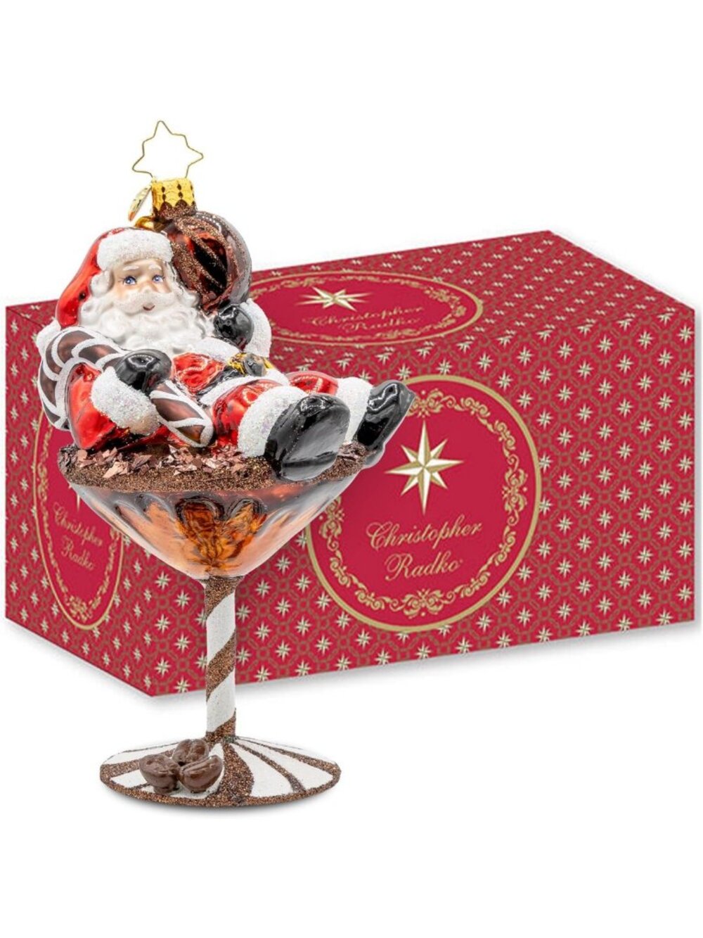 Hand-Crafted European Glass Christmas Tree Ornament - Santa's Merry Martini Brew